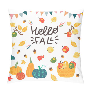 Personality  Hello Fall Inscription And Autumn Harvest Clipart Pillow Covers