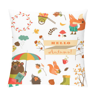 Personality  Set Of Cartoon Characters And Autumn Elements Pillow Covers