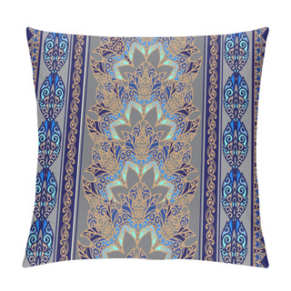Personality  Seamless Ethnic Floral Geometric Border. Set Of Lace Bohemian Seamless Borders. Stripes With Blue Floral Motifs, Paisleys. Decorative Ornament Backdrop For Fabric, Textile, Wrapping Paper. Pillow Covers