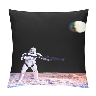 Personality  White Imperial Stormtrooper With Gun On Black Background With Blurred Planet Earth Pillow Covers