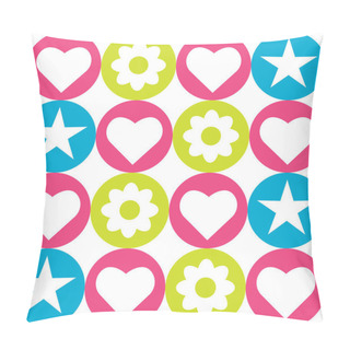 Personality  Seamless Pattern With Colorful Circles With Hearts, Stars And Flowers Pillow Covers