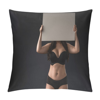 Personality  Front View Of Plus Size Model Demonstrating Empty Board On Black Background Pillow Covers