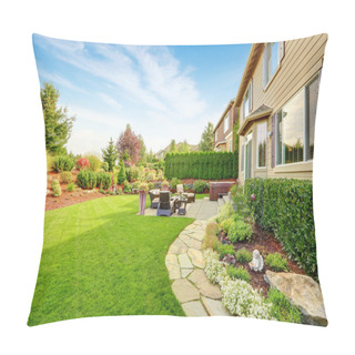Personality  Luxury House Exterior With Impressive Backyard Landscape Design Pillow Covers