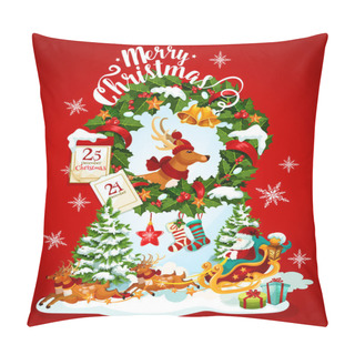 Personality  Christmas Holiday Banner With Santa And Reindeer Pillow Covers