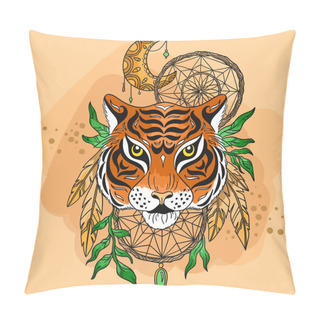 Personality  Tiger With Decorative Moon Pillow Covers