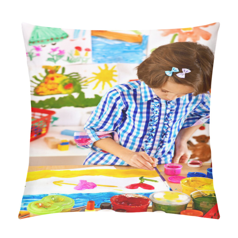 Personality  Child painting at easel. pillow covers