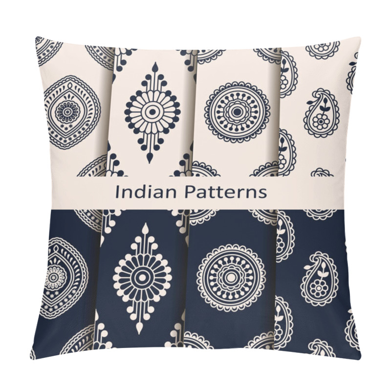 Personality  seamless vector set of eight indian element patterns. seamless template in swatch panel. design for print, textile, woodblock pillow covers