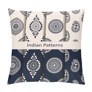 Personality  Seamless Vector Set Of Eight Indian Element Patterns. Seamless Template In Swatch Panel. Design For Print, Textile, Woodblock Pillow Covers