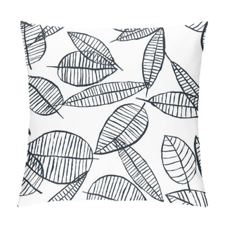 Personality  Autumn Black White Watercolor Leaves Seamless Pattern. Vector Hand Drawn Ink Doodle Illustration. Trendy Scandinavian Wallpaper Background Design. Fashion Textile Or Packaging Print. Pillow Covers