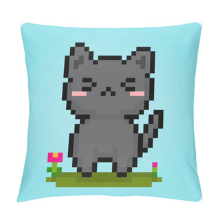 Personality  8 Bit Pixel Black Grey. Animals For Game Assets In Vector Illustration. Pillow Covers