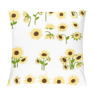 Personality  Set Of Cartoon Sunflowers Vector Illustration Isolated On White Background Pillow Covers