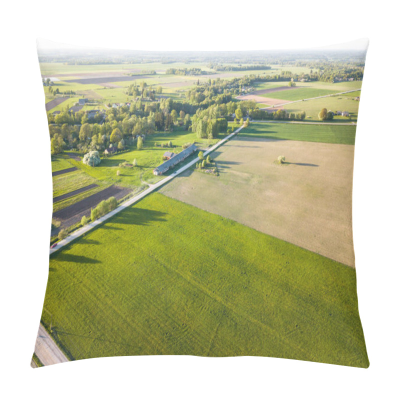 Personality  Aerial Drone Photo Of A Meadows Surrounded With Beautiful Early Spring Colours In Countryside Village Pillow Covers