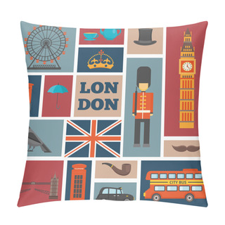 Personality  London Square Icon Set Pillow Covers