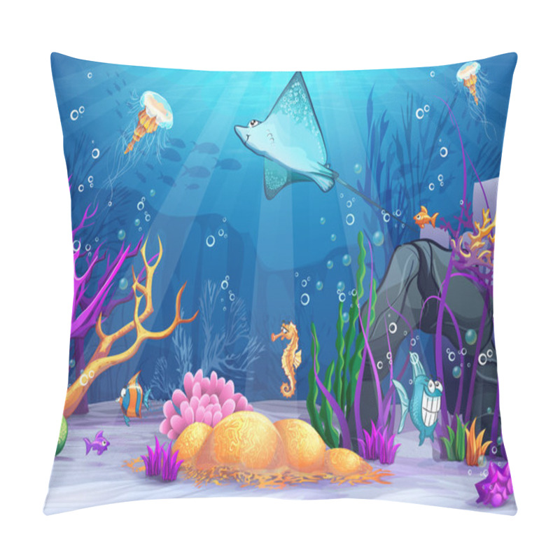 Personality  Underwater world with a funny fish and fish ramp pillow covers