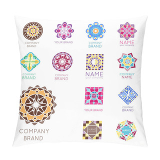 Personality  Abstract Triangular Polygonal Shape Kaleidoscope Geometry Company Brand Logo Badge Template Circle Decorative Vector Icon. Pillow Covers