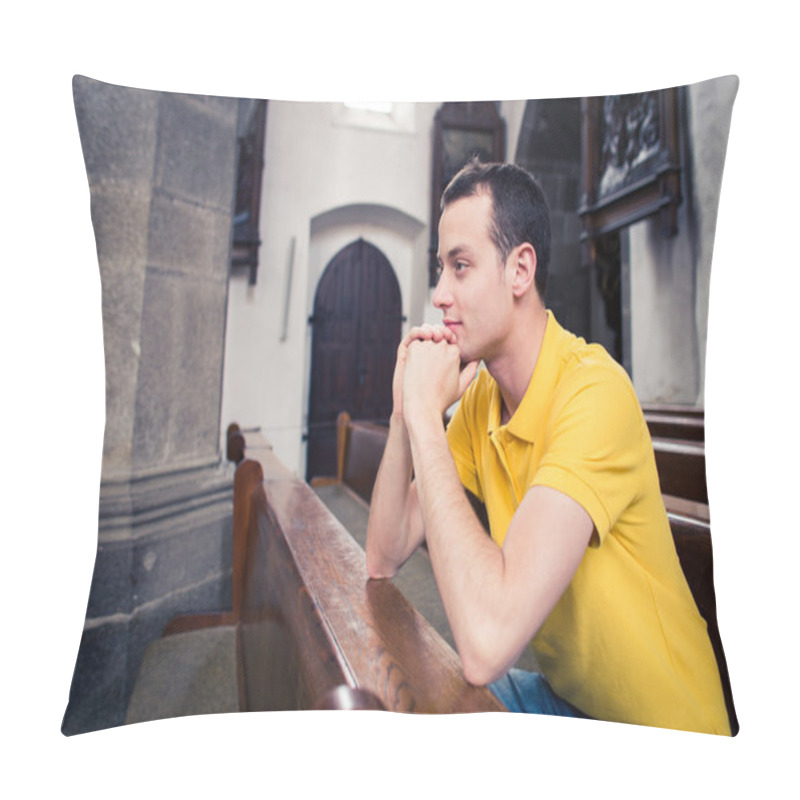 Personality  Man praying in a church pillow covers