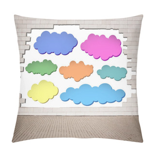 Personality  Set Of Colorful Clouds, Speech Bubbles On Cracked Brick Wall With Sidewalk Pillow Covers