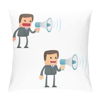 Personality  Funny Cartoon Businessman With A Megaphone Pillow Covers