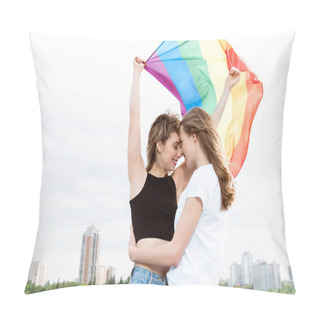 Personality  Lesbian Couple With Lgbt Flag Pillow Covers