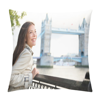 Personality  People In London - Woman Happy By Tower Bridge Pillow Covers