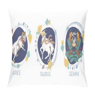 Personality  Astrological Symbols On White Background - Aries, Taurus, Gemini Pillow Covers