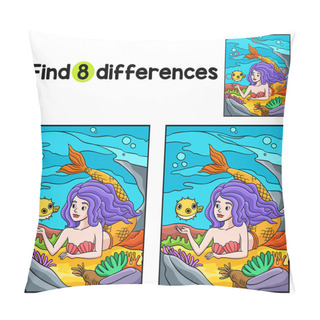 Personality  Find Or Spot The Differences On This Mermaid And Pufferfish Kids Activity Page. A Funny And Educational Puzzle-matching Game For Children. Pillow Covers