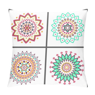 Personality  Collection Of Bright Colorful Geometric Round Ethnic Decorative Elements. Vector Mandala Backgrounds With Bohemian, Oriental, Indian, Arabic, Aztec Motifs. Pillow Covers