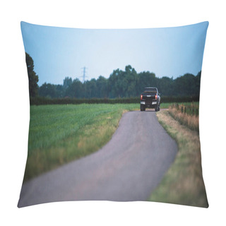 Personality  Pickup Truck Driving On Country Road In Evening Pillow Covers