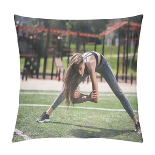 Personality  Woman Stretching On Sports Field Pillow Covers