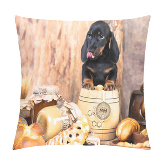 Personality  Dachshund Puppy And Food; Honey; Muffins; Bread Pillow Covers