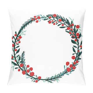 Personality  Hand Drawn Wreath With Red Berries Pillow Covers