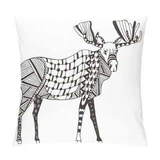 Personality  Moose Zentangle Stylized, Vector, Illustration, Freehand Pencil. Pattern. Zen Art. Pillow Covers