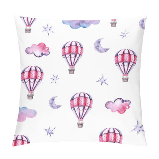 Personality  Seamless Pattern Of Watercolor Air Balloons, Clouds, Moon And Stars. Illustration Isolated On White. Hand Painted Template Perfect For Children's Wallpaper, Fabric Textile, Vintage Design, Card Making Pillow Covers