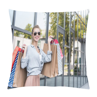 Personality  Young Woman With Shopping Bags Pillow Covers