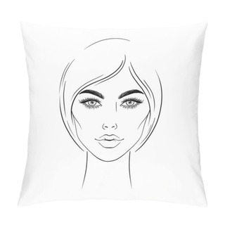 Personality  Young Woman Sketch On White Background.Hand Drawn Illustration. Pillow Covers