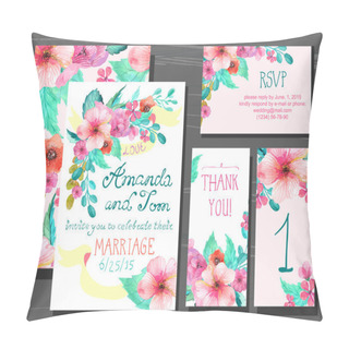 Personality  Beautiful Set Of Invitation Cards With Watercolor Flowers Elemen Pillow Covers