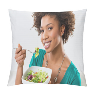 Personality  African American Woman Eating Salad Pillow Covers