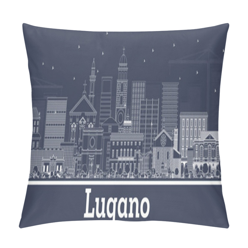 Personality  Outline Lugano Switzerland City Skyline With White Buildings. Vector Illustration. Business Travel And Tourism Concept With Historic Architecture. Lugano Cityscape With Landmarks. Pillow Covers