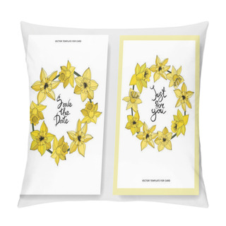 Personality  Vector Narcissus Flowers. Wedding Cards With Floral Decorative Borders. Yellow Engraved Ink Art. Thank You, Rsvp, Invitation Elegant Cards Illustration Graphic Set Banners. Pillow Covers