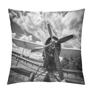 Personality  Old Airplane On Field In Black And White Pillow Covers