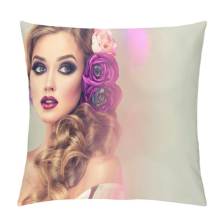 Personality   Woman With Curly Hair And Flowers Pillow Covers
