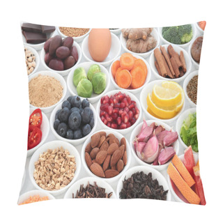 Personality  Super Food To Slow The Ageing Process Concept Including Fruit, Vegetables, Seeds, Nuts, Herbs, Spices, Green And Black Teas. Very High In Antioxidants, Anthocyanins, Dietary Fibre And Vitamins. Pillow Covers
