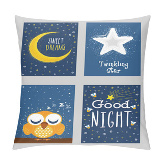 Personality  Good Night Greeting Card Set In Doodle Style. Pillow Covers