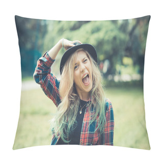 Personality  Beautiful Young Blonde Hair Woman Hipster Pillow Covers