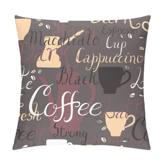 Personality  Seamless Pattern With Coffee Pots, Cups And Text. Pillow Covers