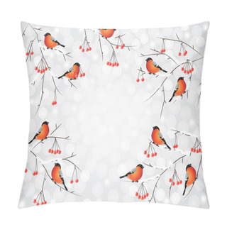Personality  Bullfinch Birds On Branches Winter Background Pillow Covers