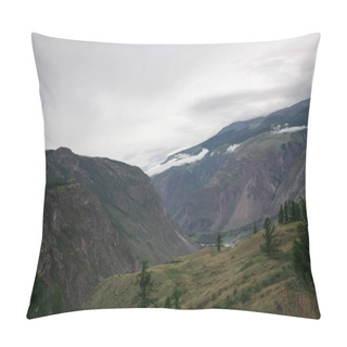 Personality  Panoramic View Of Majestic Mountains And Cloudy Sky, Altai, Russia Pillow Covers