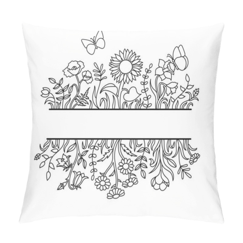 Personality  Wildflowers in a hand drawn line art style. pillow covers