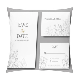 Personality  Vector Silver Orchids Isolated On White. Invitation Cards With Save The Date Lettering Pillow Covers