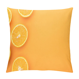 Personality  Top View Of Ripe Juicy Orange Slices On Colorful Background With Copy Space Pillow Covers
